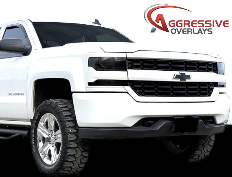 Aggressive Overlays for: 2016-2018 Chevy Silverado 1500 Smoked Head Light Overlays Film Tinted Vinyl Tint Film Black Out 20% Dark (20% Dark Smoke) - Image 3